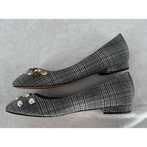 J.Crew Embellished Plaid Sally Poppy Ballet Flats With Pearl & Gem Accents - Picture 4 of 7